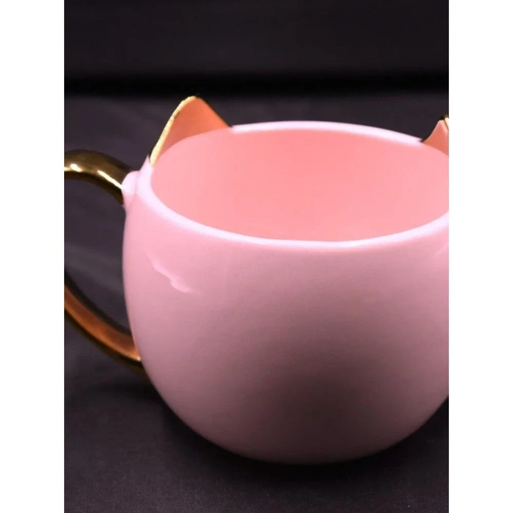 Cat Lovers Kitty Cat Mug Pinky Up Chloe Pink With Gold Ears Handle 12oz